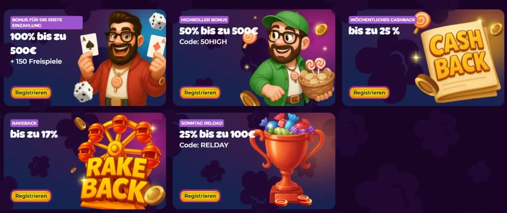 Casino Bonus Angebote mit Willkommensbonus, Highroller Bonus, Cashback und Rakeback Aktionen